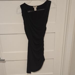 Cache Black Rhinestone Shoulder Dress with Embellishments Y2K Going Out Date
